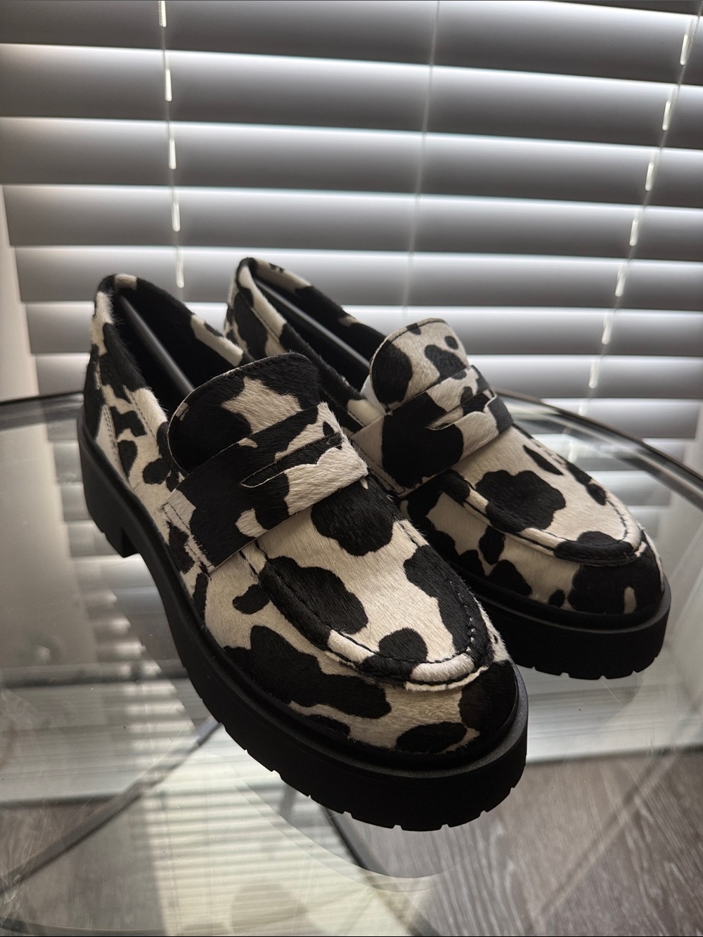 NWT Steve Madden Layken Cow Print Chunky Heel Loafers